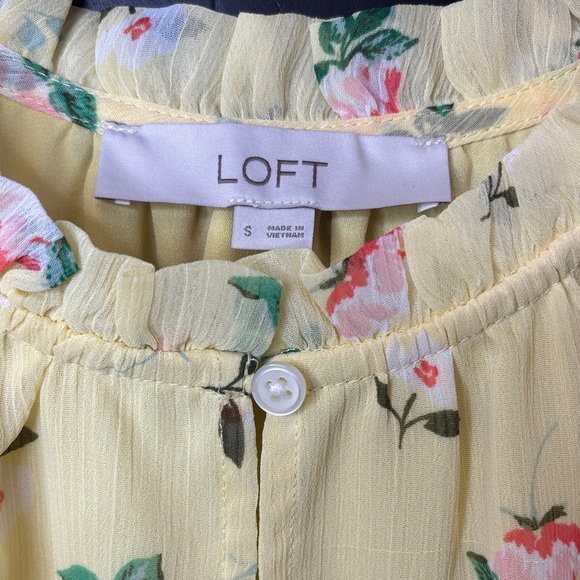 💛 LOFT Yellow Floral Ruffle Sleeveless Lined Top Women Small Flowy 💛 - Picture 11 of 15